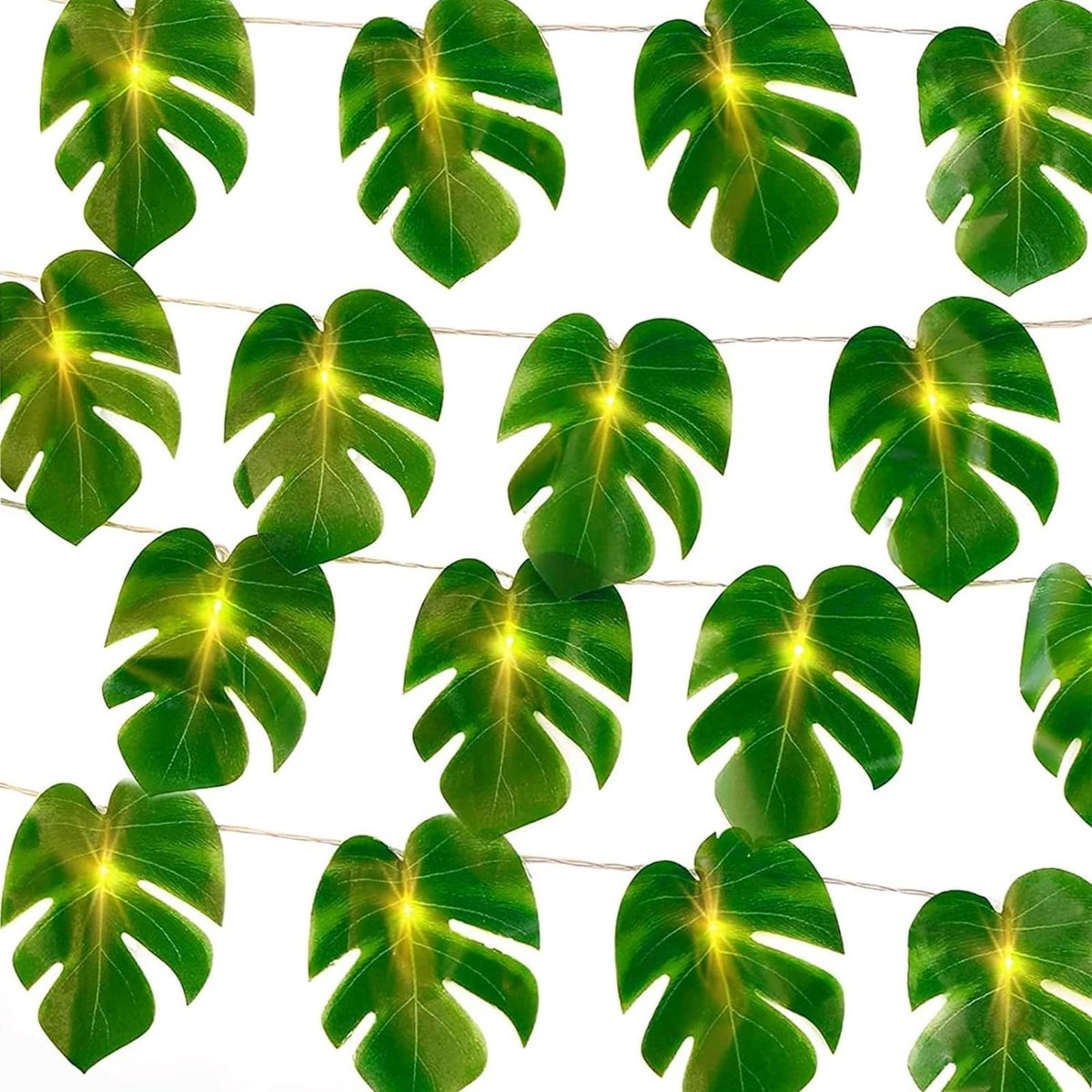 Palmbladeren, klimop, lichtketting, Hawaï-decoratie, 3 m, 20 leds, Monstera-bladeren, kinderkamer, klimopslinger, palmbladeren, binnen, voor Hawaï, jungle