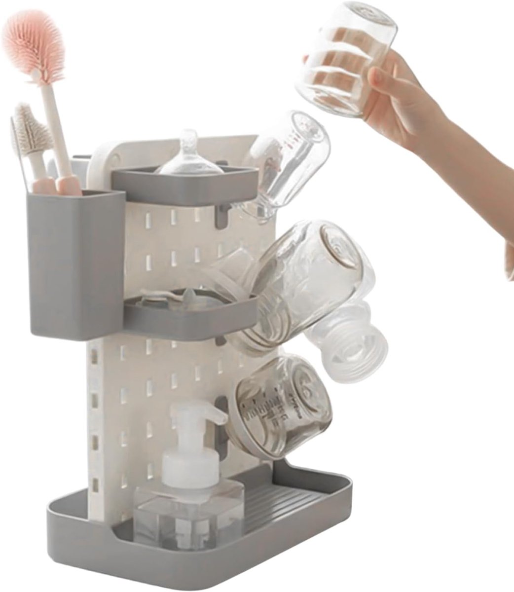 Flessenrek Droogrek - Fleshouder Afdruiprek - Babyflessen Drogen - Hygiënische Waterafvoer - 35 x 15 x 35 cm - Wit