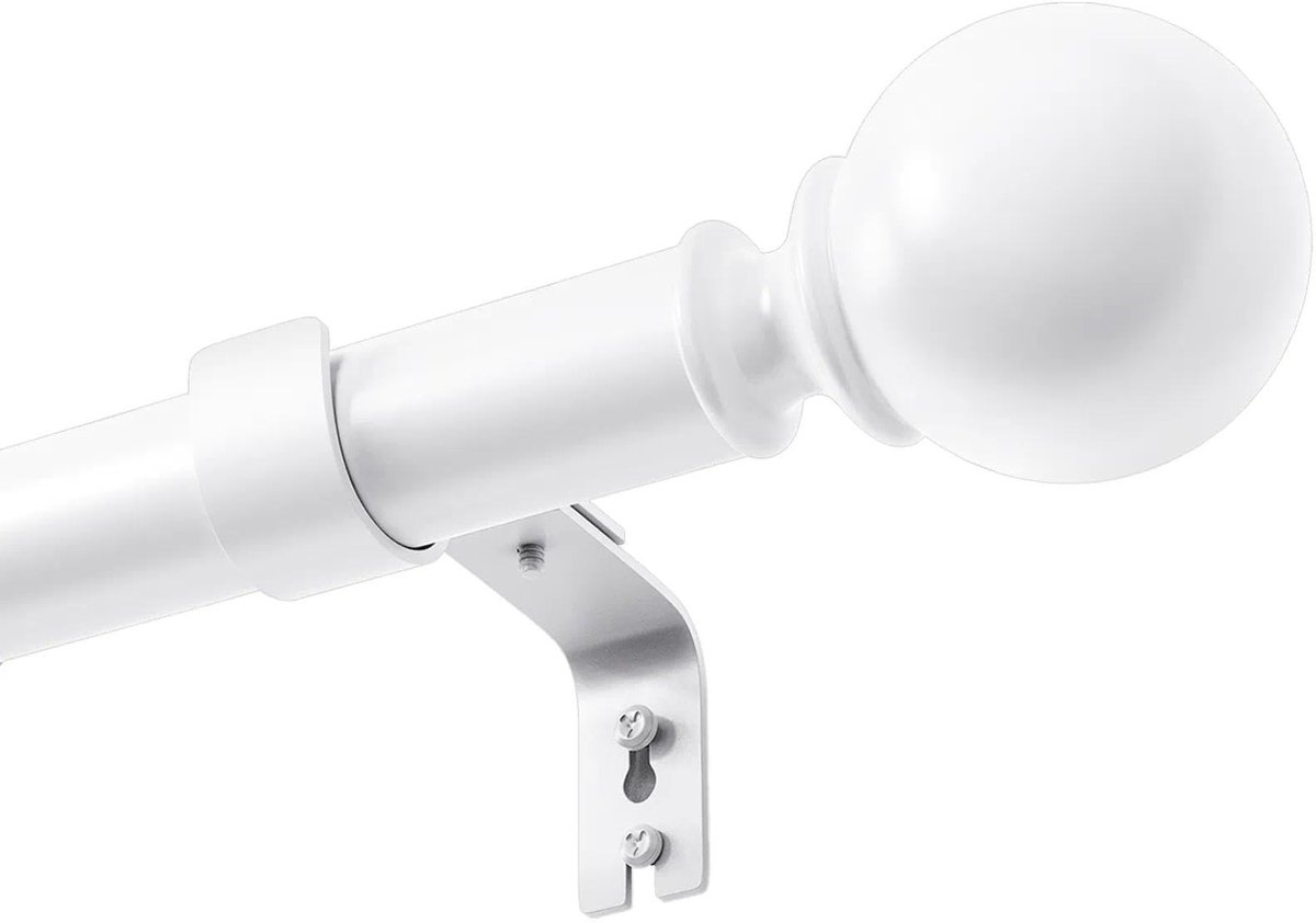 Dailygoods- Gordijnroede Witte - Uitschuifbaar - Inclusief Ronde Eindstukken - Ringen - Be