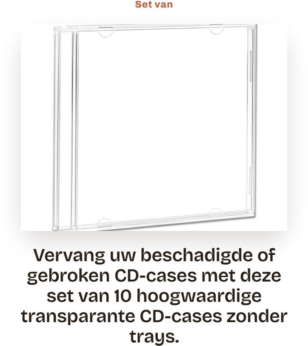Dailygoods- CD Hoesjes Set van 10 - Vervangende CD Doosjes - Standaard Formaat 141 x 124 x 10.4 mm - Zonder Trays - Perfect voor Beschadigde Albumhoezen - Hoogwaardige Bescherming - Cd Dozen