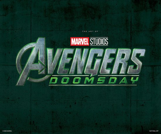 The Art of Marvel Studios' Avengers: Doomsday logo, groen en zilver.
