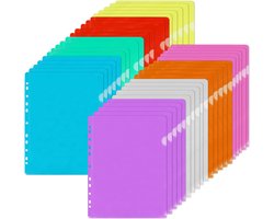 Dailygoods - Agoer Doorzichtige plastic mappen A4 geperforeerd, 40 stuks kleuren plastic hoezen portefeuilles met 11 gaten voor bescherming van bestandspapieromslag, snijvlak-bestandsomslag voor documenten
