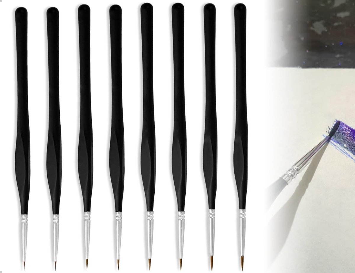 Dailygoods- Penselenset 8 Stuks - Fijne Penselen - Ergonomisch Ontwerp - Houten/Nylon Haren - Geschikt voor Aquarel/Acryl - Gedetailleerd Schilderwerk - Kwasten