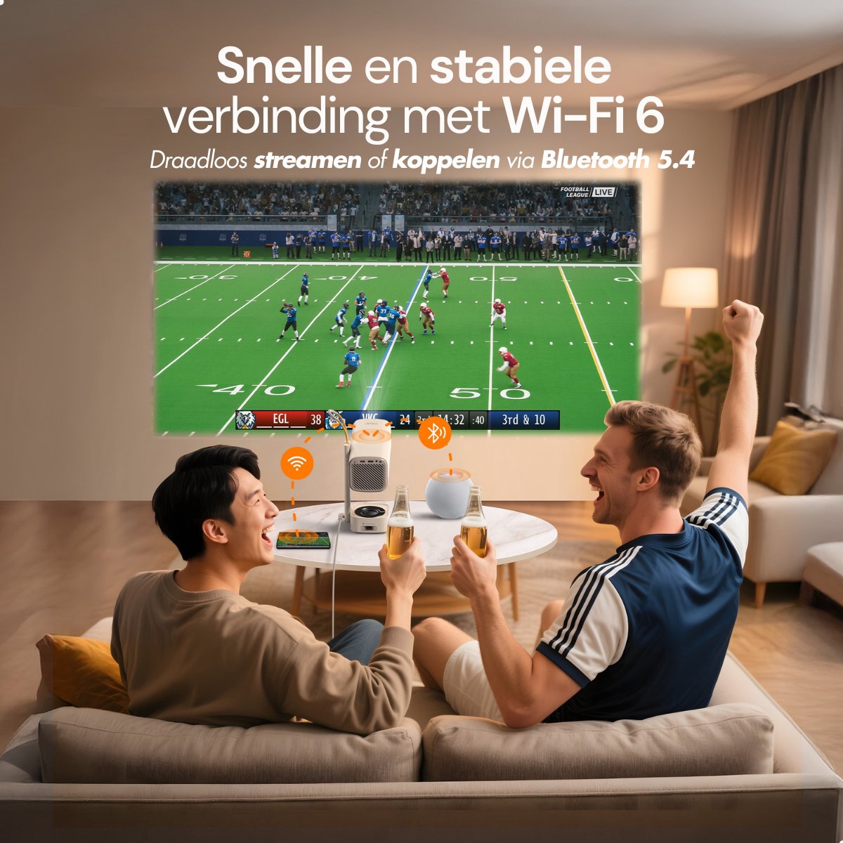 Yaber T1 Pro Mini Beamer – Draagbare Thuisbioscoop – LED‑Moodverlichting – 8 W TurboSonic Sound – 1080p Full HD – 180° Gimbal & Auto‑Focus – Wi‑Fi 6 & Bluetooth – 40‑120″ Short‑Throw – foto 7