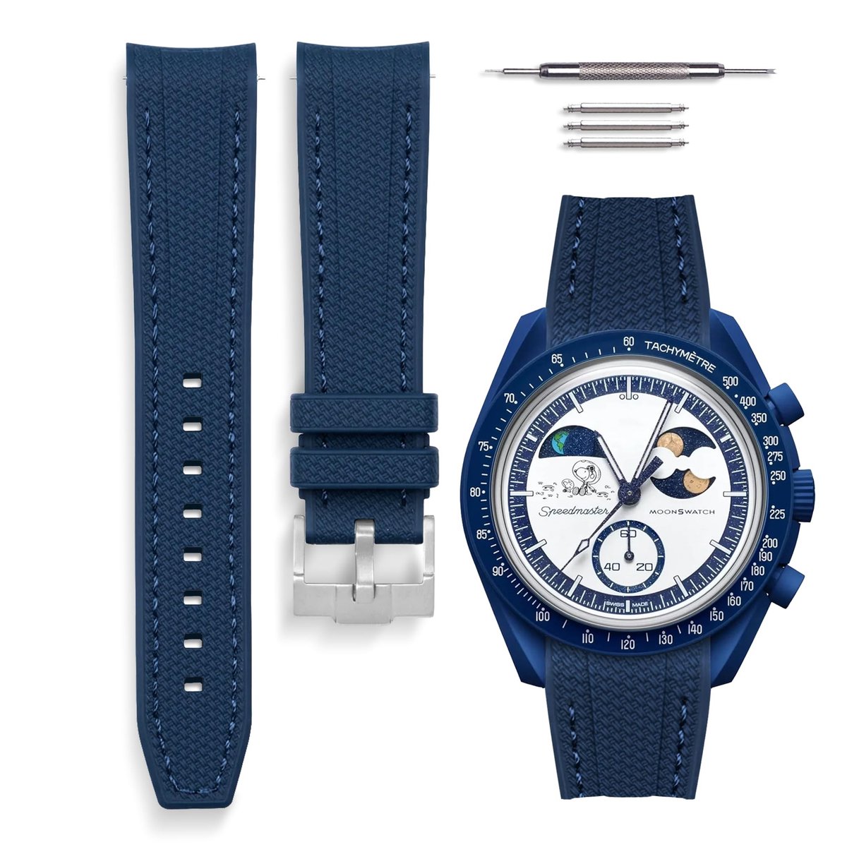 Dailygoods- Horlogeband 20 mm - Vloeibare Siliconen - Compatibel met Omega/Swatch MoonSwatch - Installatiekit Inclusief - Curved End - Perfecte Compatibiliteit - Horlogearmband