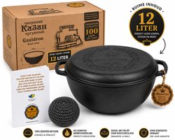 MAYSTERNYA Gietijzeren Dutch Oven 12L – Grote BBQ Braadpan voor Buiten Koken & Stoven – PFAS-vrij – Stoer Cadeau voor BBQ Liefhebber – Zwart