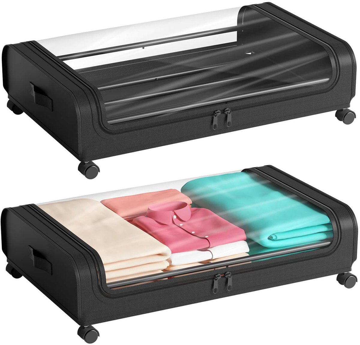 Dailygoods- Opbergbak 48L met Wielen - Onderbed Opbergbak - Duidelijke Opbergdoos - Organisatie voor Kleding/Schoenen/Speelgoed - Schokbestendig en Duurzaam - Opbergbakken