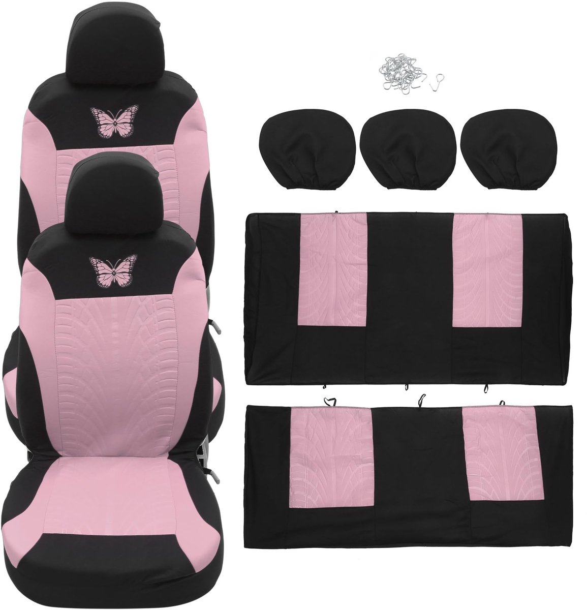 Dailygoods- Autostoelhoezen Set 9-Delig - Wasbaar - Ademend - Gebreid Gaasstof - Vlinderpatroon - Universeel voor Auto/SUV - Stoelhoezen