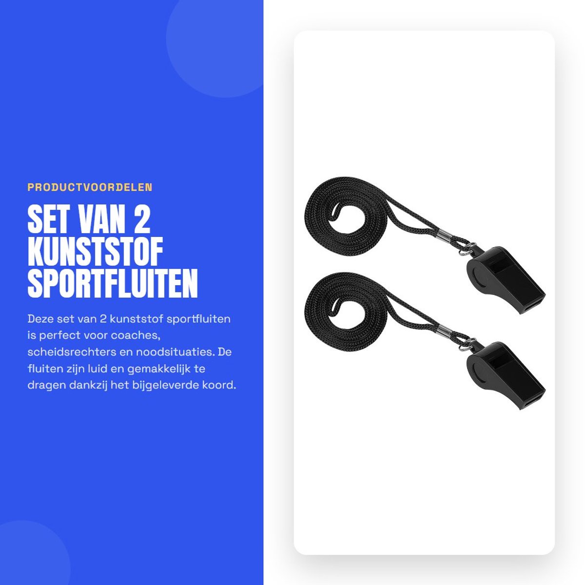 Dailygoods- Sportfluit 2 Stuks - Kunststof Fluit - Coachfluit met Draagkoord - Luid Scheidsrechtersfluit - Gymfluit voor Noodgevallen - Afmeting 51x21x17mm - Fluitje