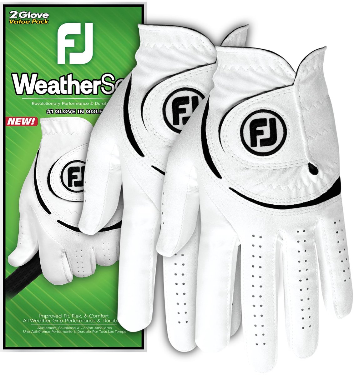 Dailygoods- Golfhandschoenen Heren - WeatherSof 2-Pack - Wit - Schokbestendig - Verstelbaar - Optimale prestaties - Maatadvies - Golfhandschoen