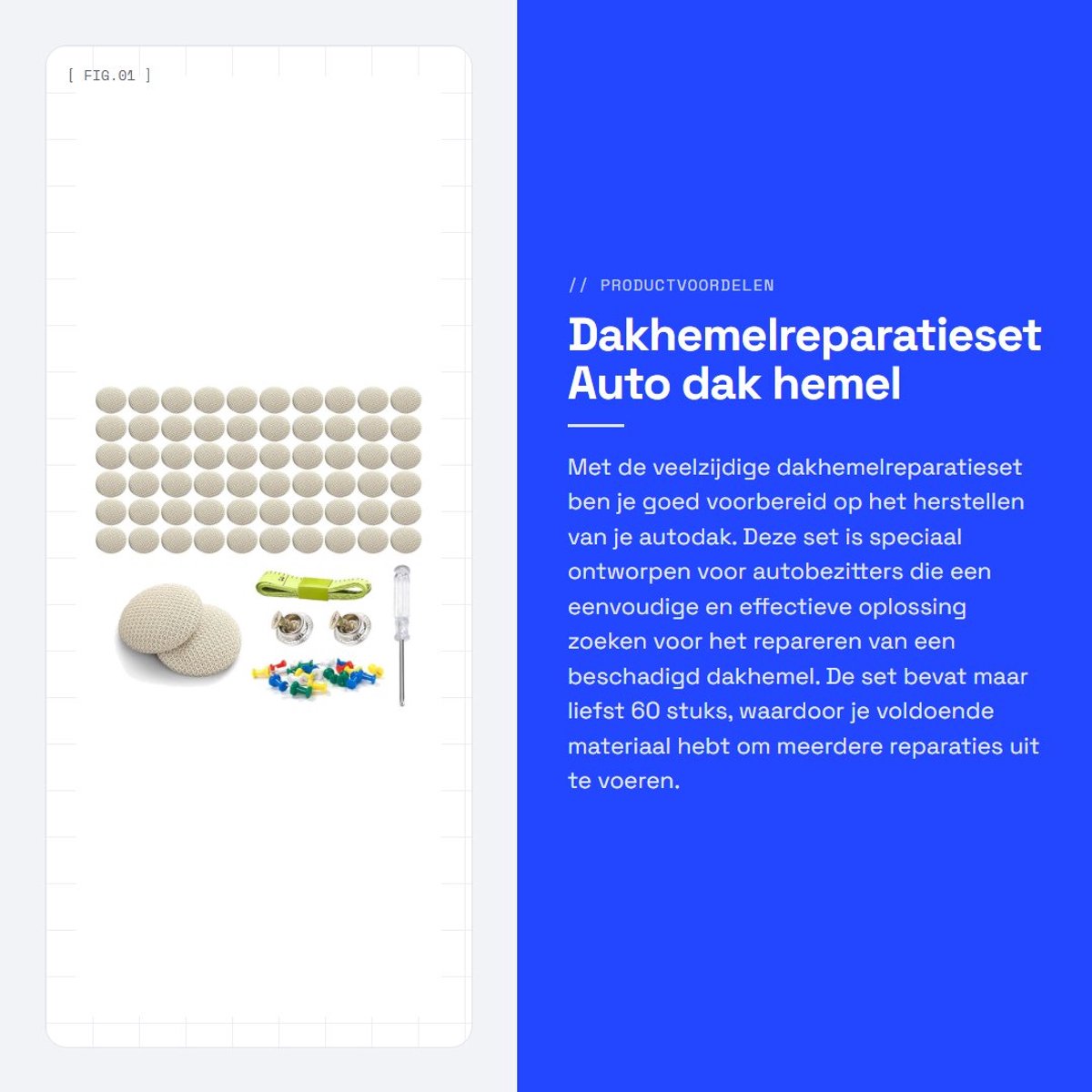 Dailygoods- Dakhemelreparatieset 60 stuks - Autodak vervangende gesp - Auto dakhemelreparatie - Schroevendraaier - Gekleurde nagels - Hoogwaardig mesh-weefsel - Autodak Reparatieset