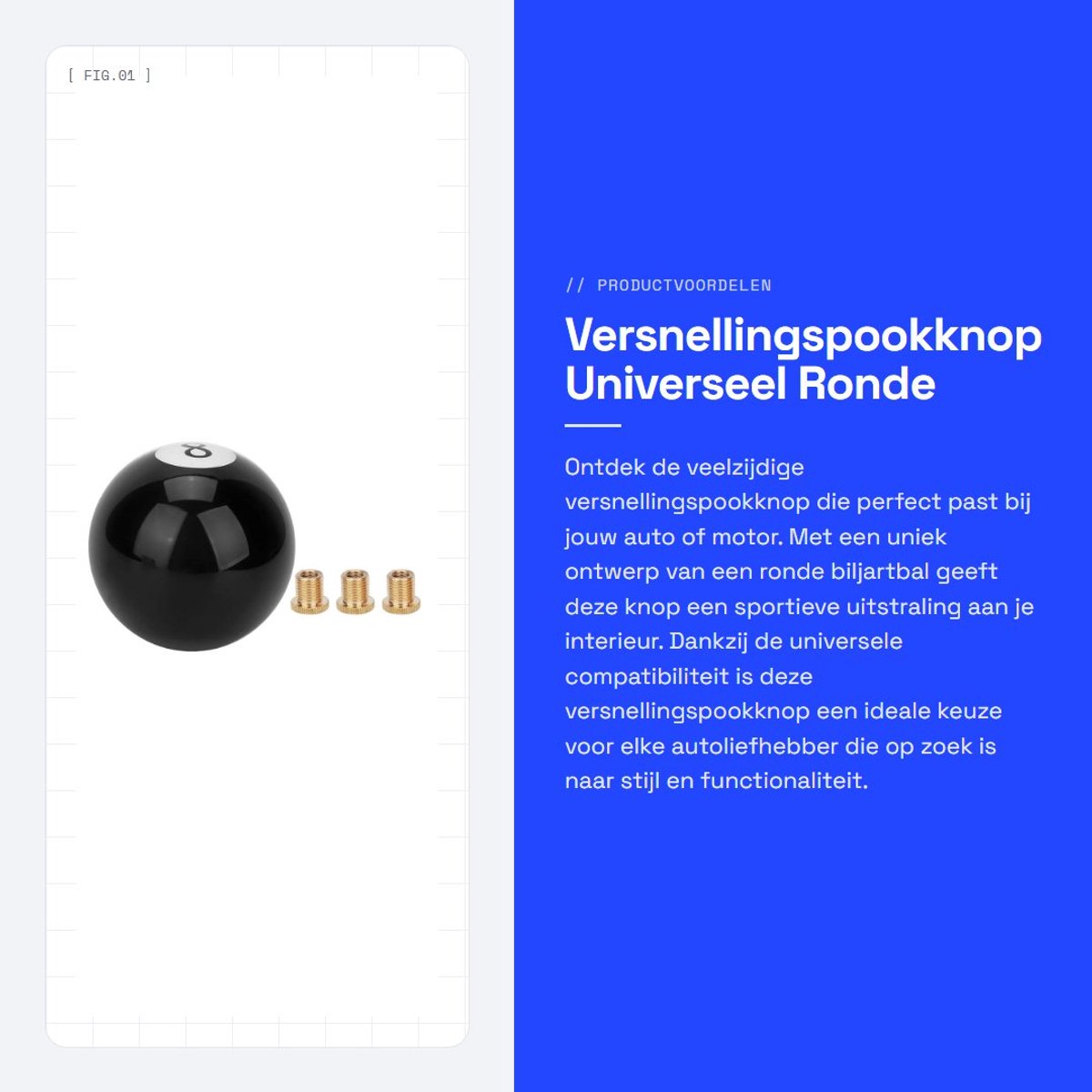 Dailygoods - Versnellingspookknop - Universeel - Ronde biljartbal - Zwart - 8 versnellingen - Handgreepcompatibel - Geschikt voor auto en motor