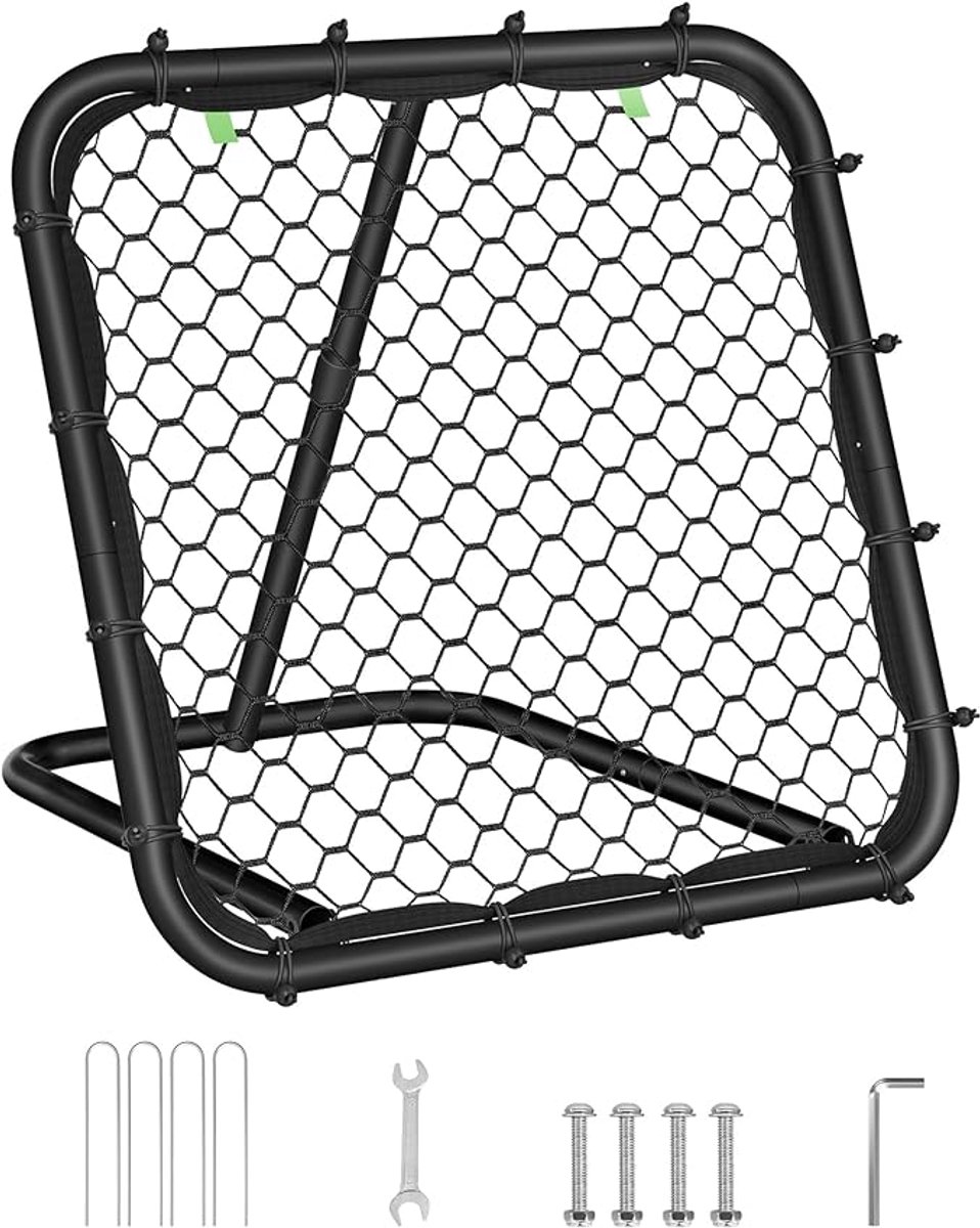 Voetbal Rebounder voor Kinderen – Draagbaar Trainingsdoel met Verstelbaar Stalen Frame – Snelle Montage – Voor Voetbaltraining in Tuin, Park en Strand – Zwart SZQ084B01