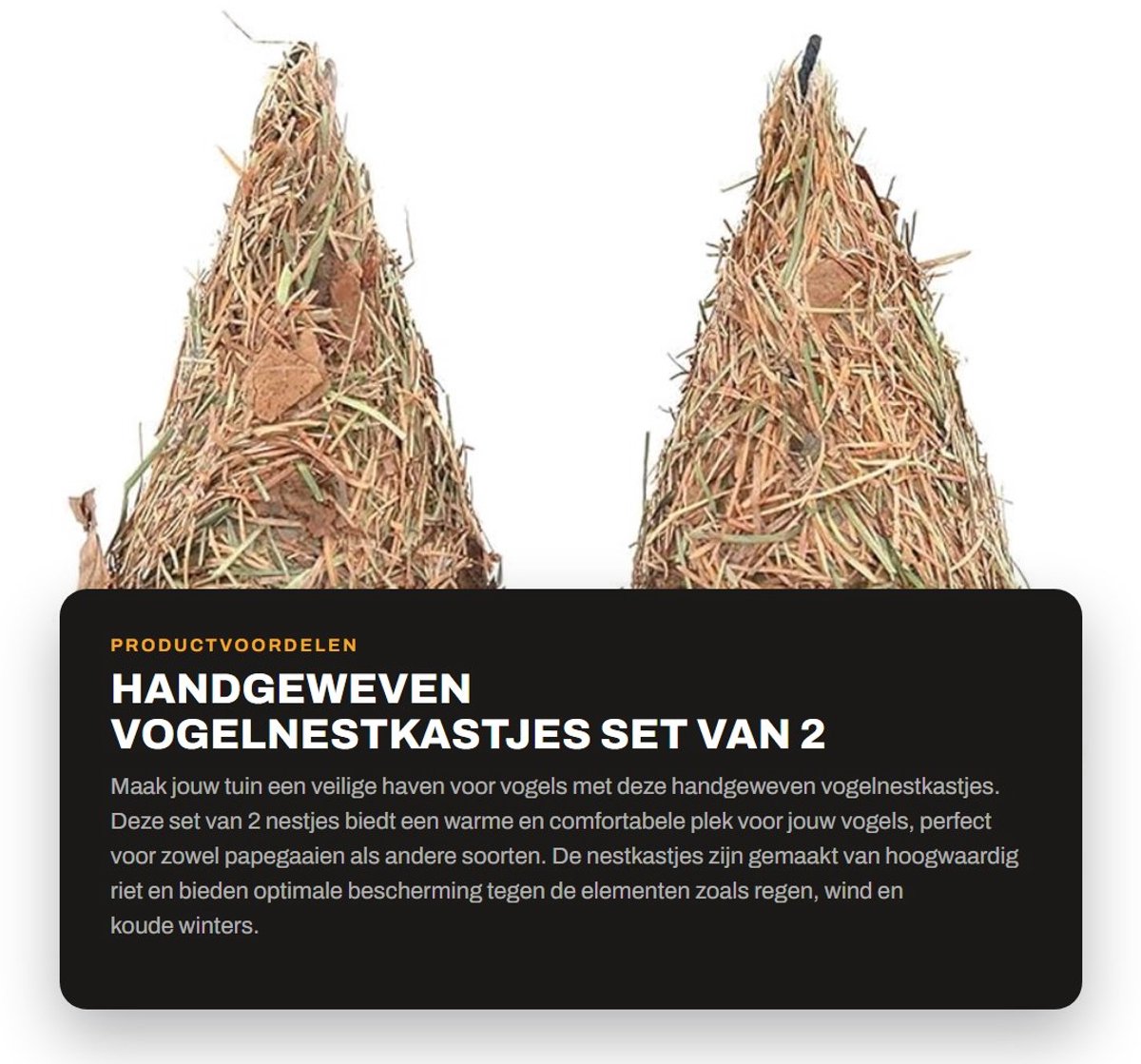 Dailygoods- Vogelnestkastjes Set van 2 - Handgeweven Riet - Milieuvriendelijk - Schimmelbestendig - Draagbaar - Creatieve Fotoprop - Vogelhuisjes