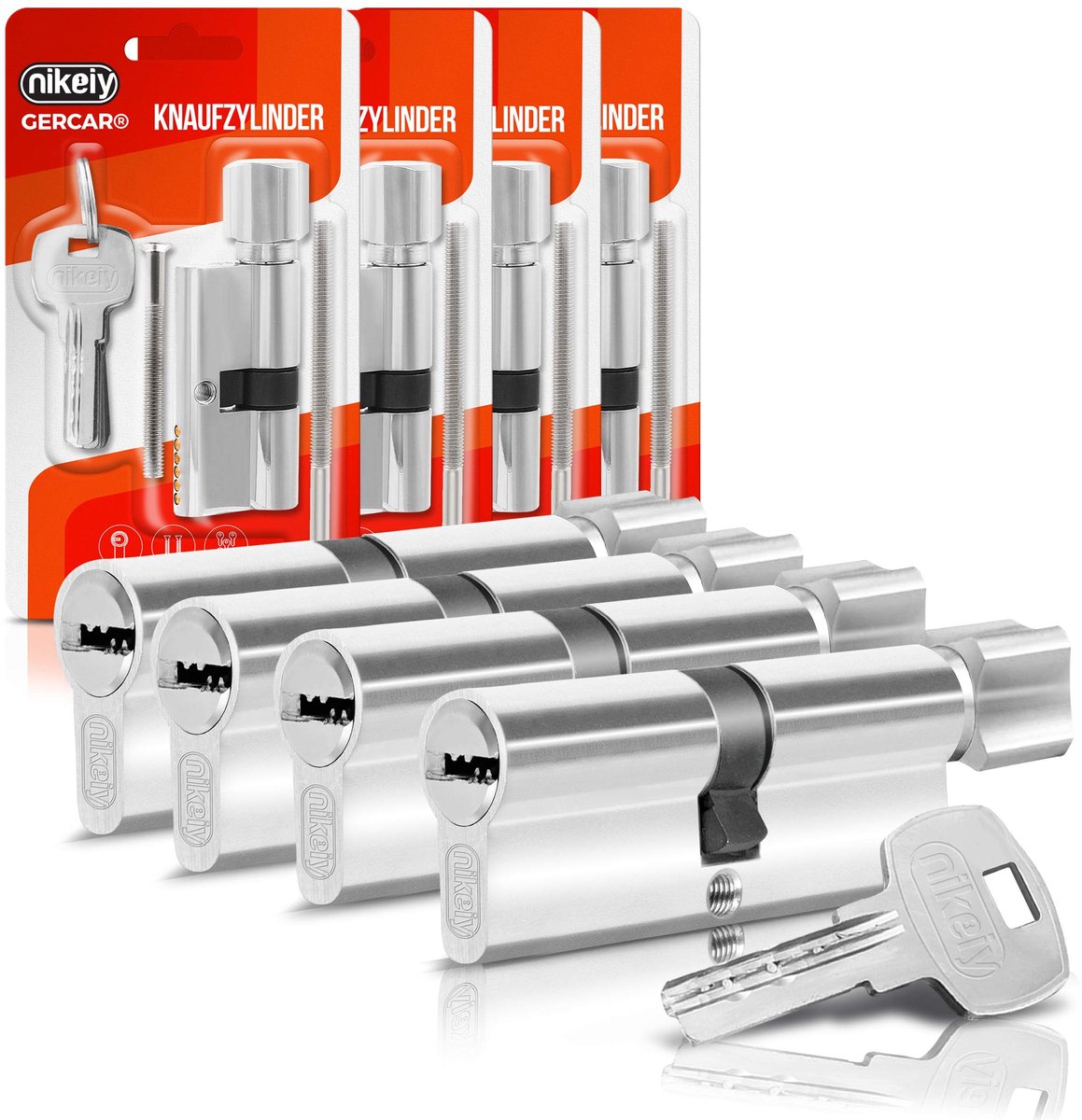 Dailygoods- Slotcilinder set van 4 - Cilinderslot - Deurslot - Inbraakbeveiligingsklasse A - Veiligheidsklasse 2 - Lengte 60 mm