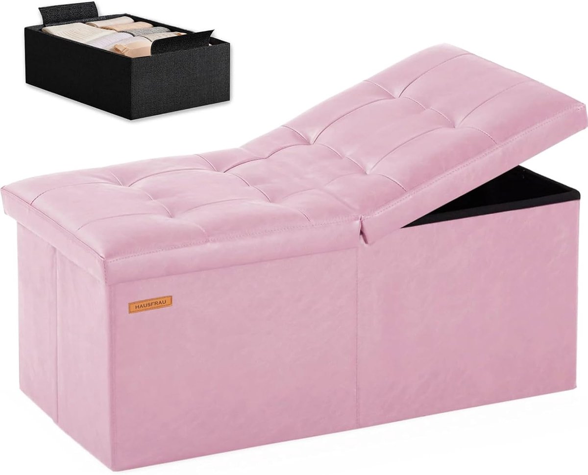 Opbergbank Ottomaans - Voetenbank met opbergruimte - Woonkamer organiseren - Afneembare opbergbak - 315 inch - Roze