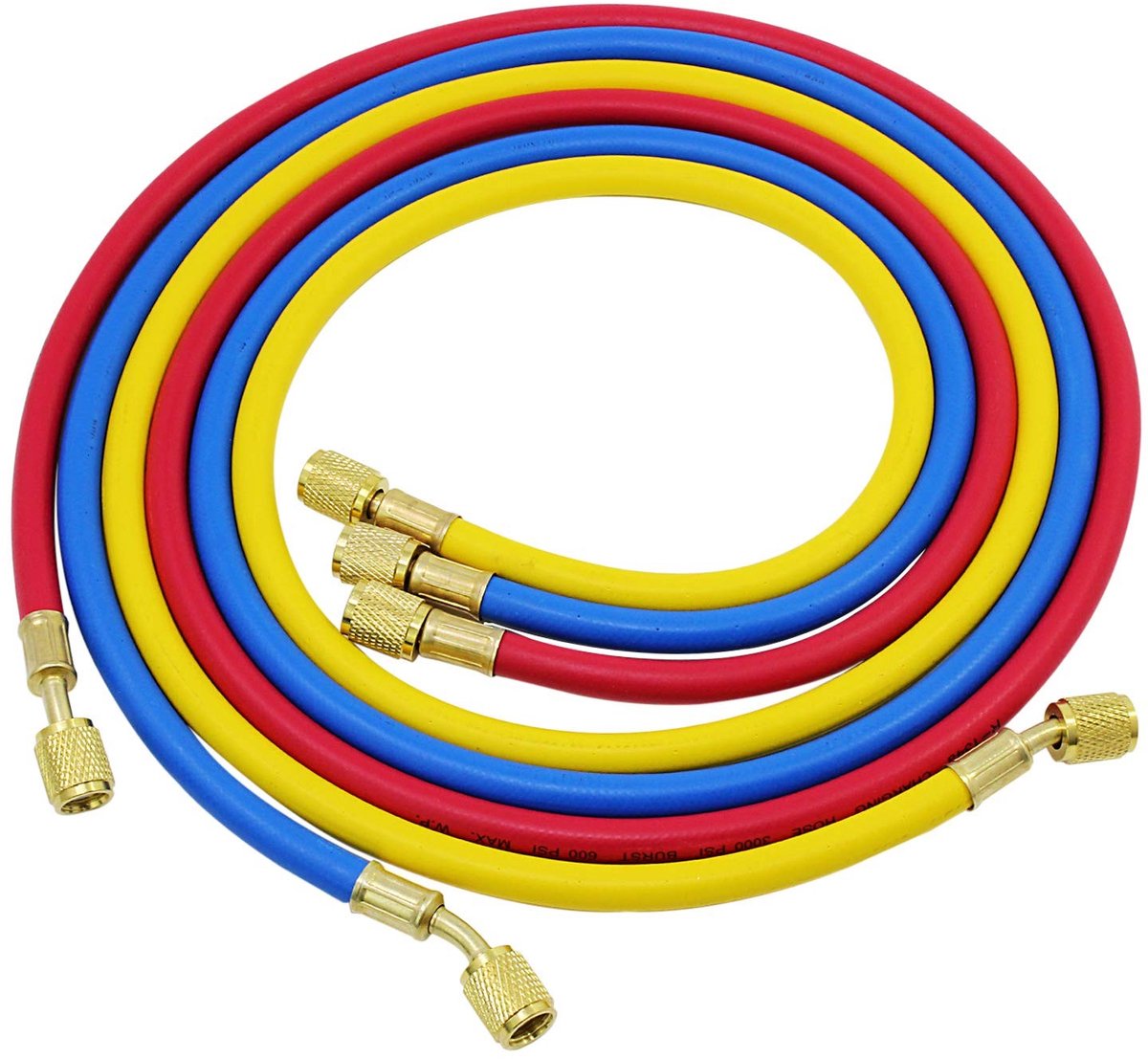 Dailygoods - R134A Opladen Slangbuis Adapter - Koelmiddel Opladen - 3 Stuks - Rubber en Metaal - 1,5 Meter - Geschikt voor Auto's - Rood Blauw Groen