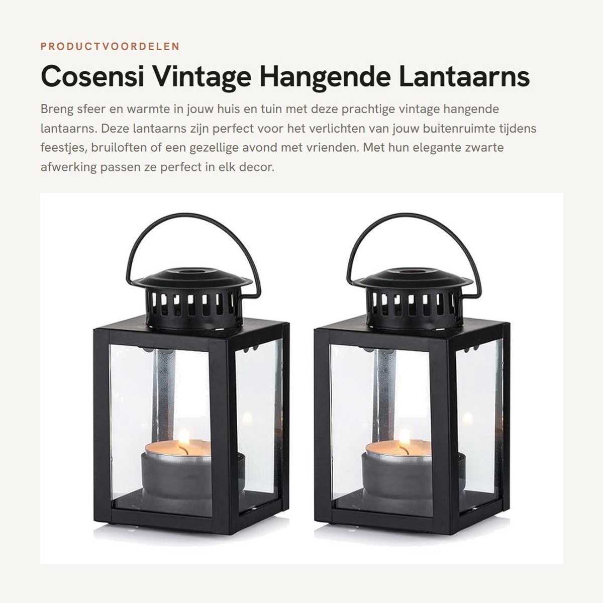 Dailygoods- Lantaarns Vintage - Hangende Lantaarn - Theelichthouder - Kaarsenhouder - Decoratie Binnen/Buiten - Set van 2