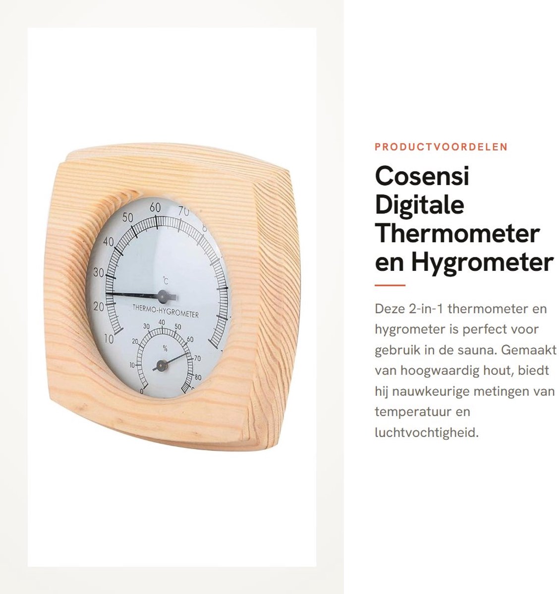 Dailygoods- Thermohygrometer Houten - Digitale Thermometer - Vochtigheidsmeter - Sauna/Humidity Meter - Robuust/Schokbestendig - Nauwkeurige Weergave - Saunatimer