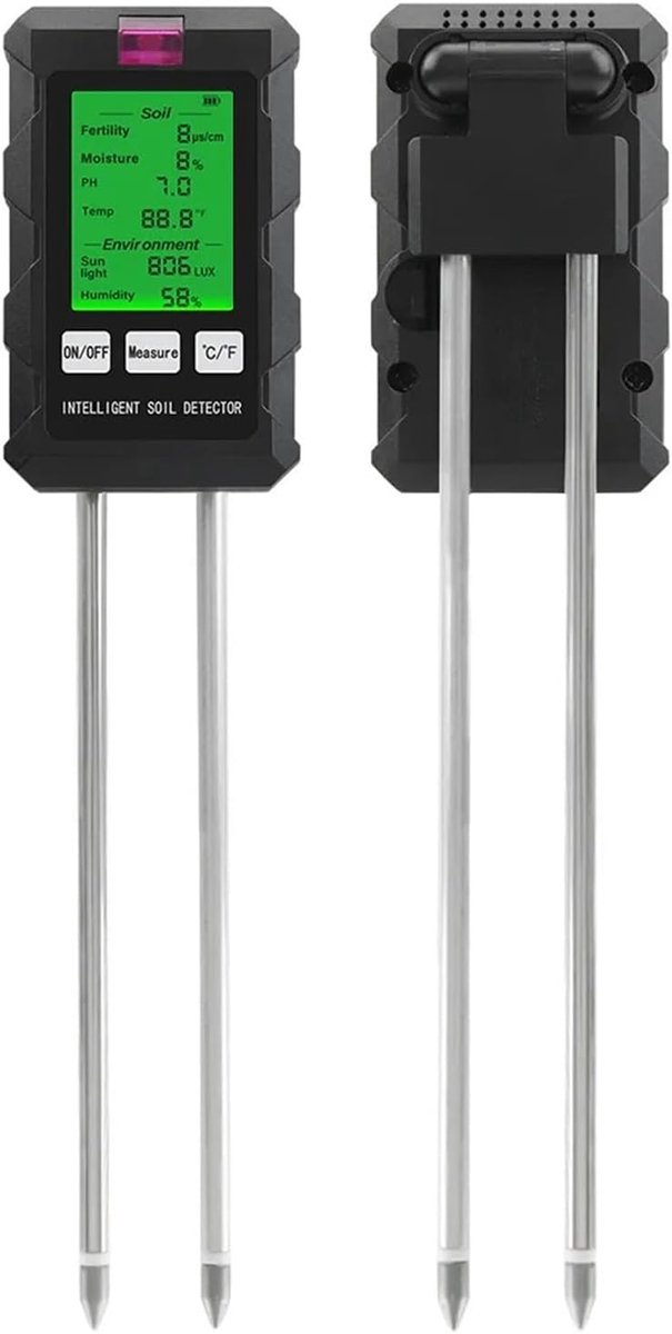 Bodemtester 6-in-1 - Plantenmeter Vochtigheid - Planten Verzorgen - Meerdere Metingen - 18 cm Probe - Zwart
