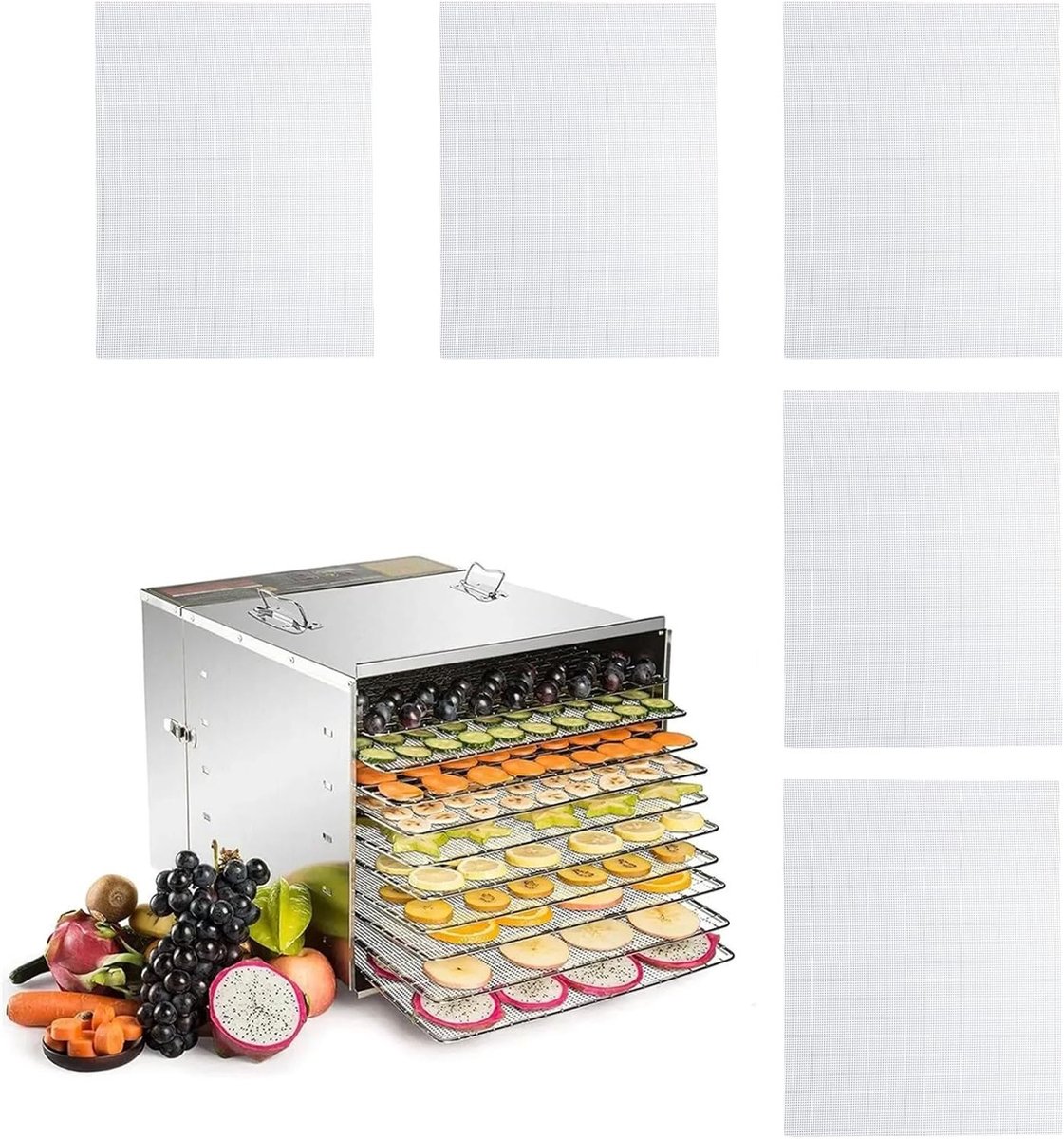 Set van 5 Herbruikbare Siliconen Dehydrator Bladen - Vierkante Matten voor het Drogen van Fruit en Voedsel, Antiaanbak en Vaatwasmachinebestendig