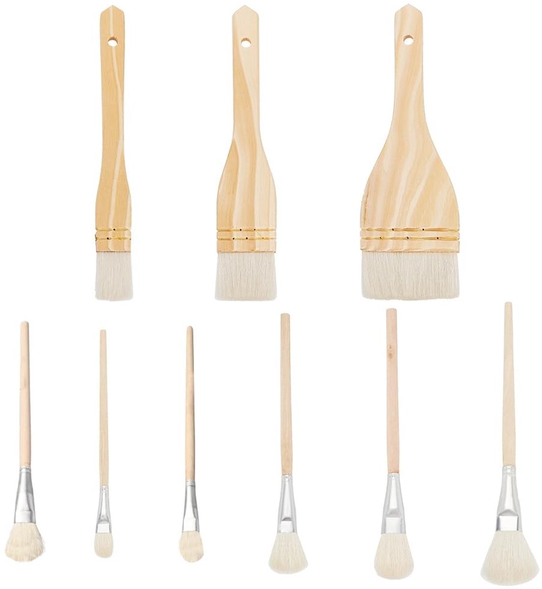Dailygoods- Keramische Penselen 9 Stijlen - Aardewerk Glazuur Borstels - Wol Verf Penselen - Houten Handvat - Grootte: 23 x 2,7 cm - Voor Kunstenaars - Verfborstels