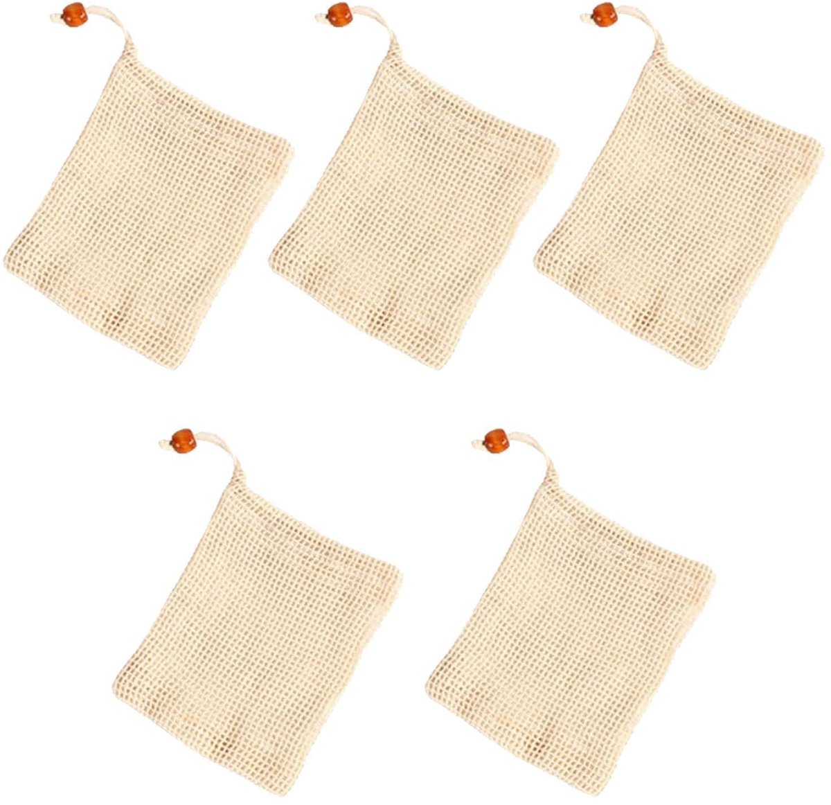 MTTproducts- Zeepzakjes Set van 5 - Katoenen Zeepzakjes - Robuust en Duurzaam - 14 cm x 9 cm - Lichtgewicht - Plasticvrij en Duurzaam - Zeepnet