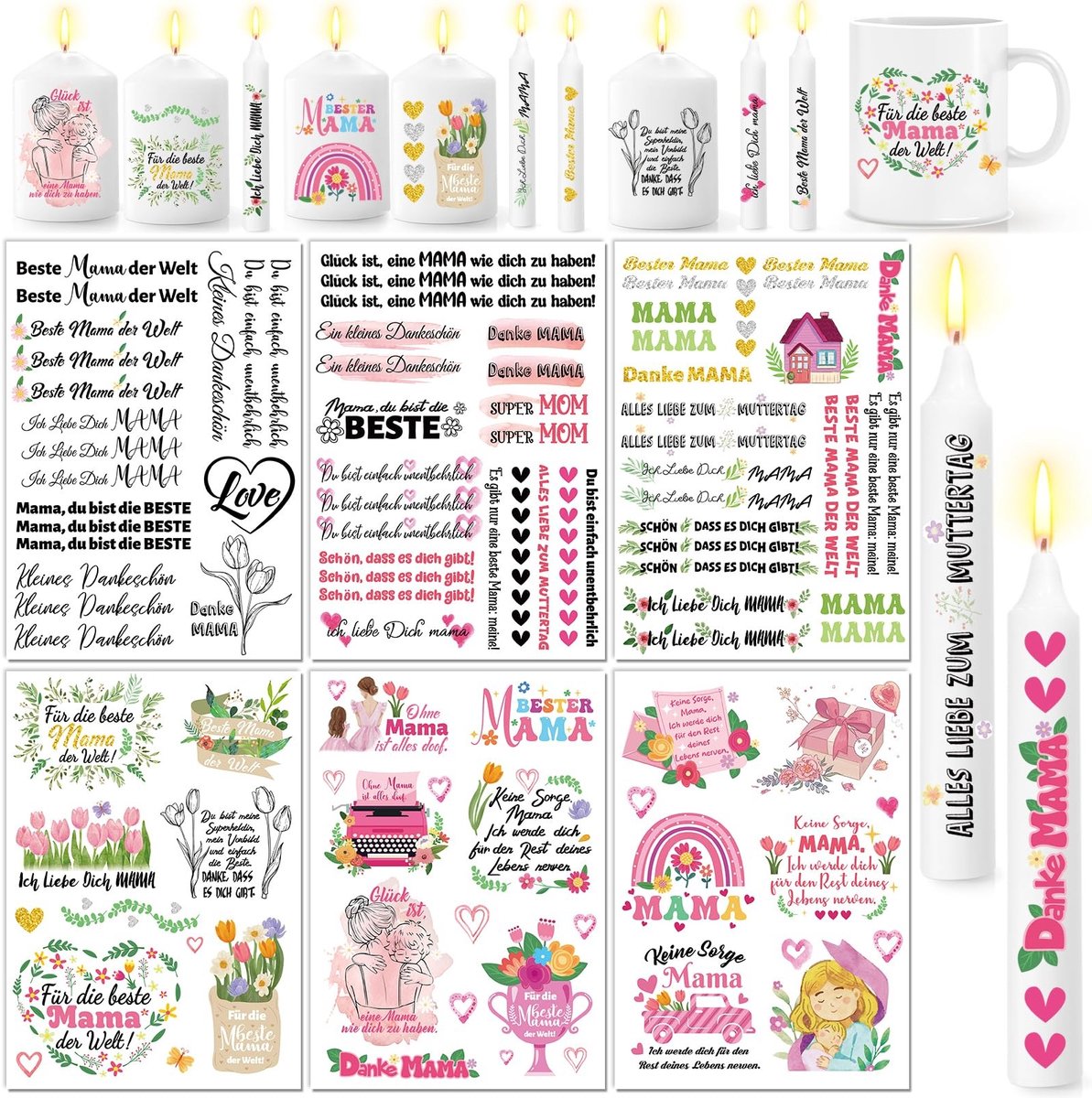 Dailygoods - 6 Vellen Moederdag Tattoos voor Kaarsen Decoratie