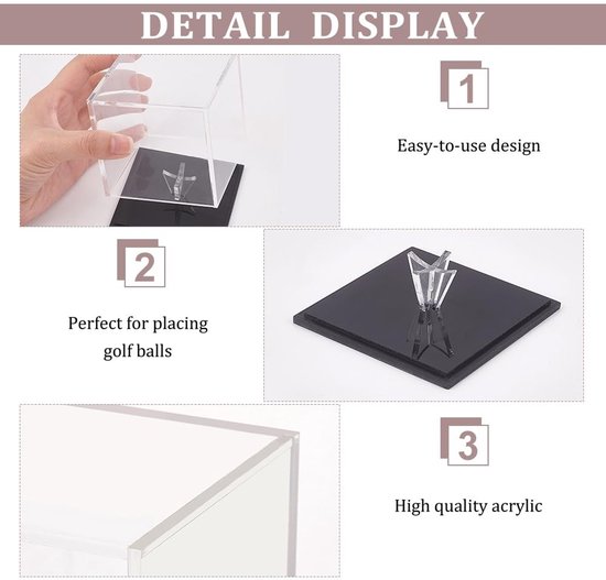Dailygoods- Golfbalhouder Transparante Vitrine - Acryl Display - Vierkante Houder - Zwarte Basis - 76x76x76mm - Geschikt voor 1 Golfbal van Dailygoods — afbeelding 4