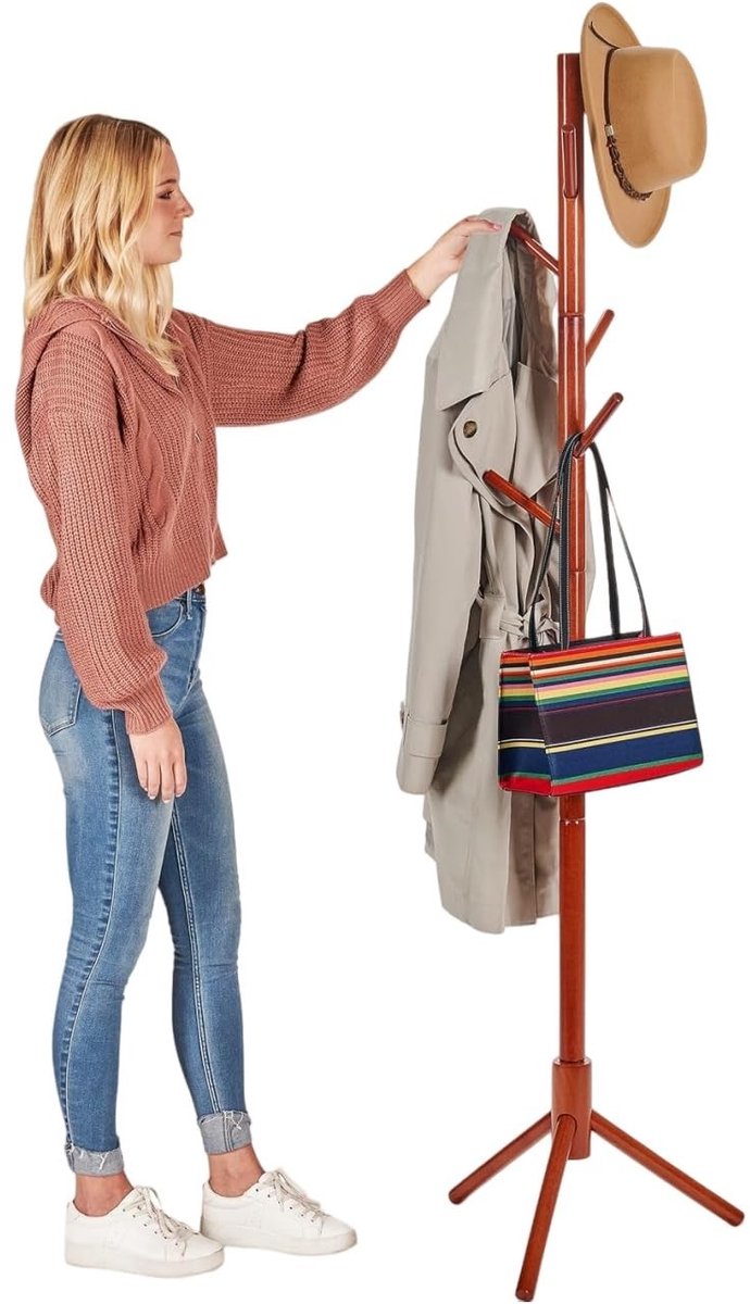 Dailygoods- Kapstok Vrijstaand - 6 Haken - Verstelbare Maten - Massief Houten Kapstok - St