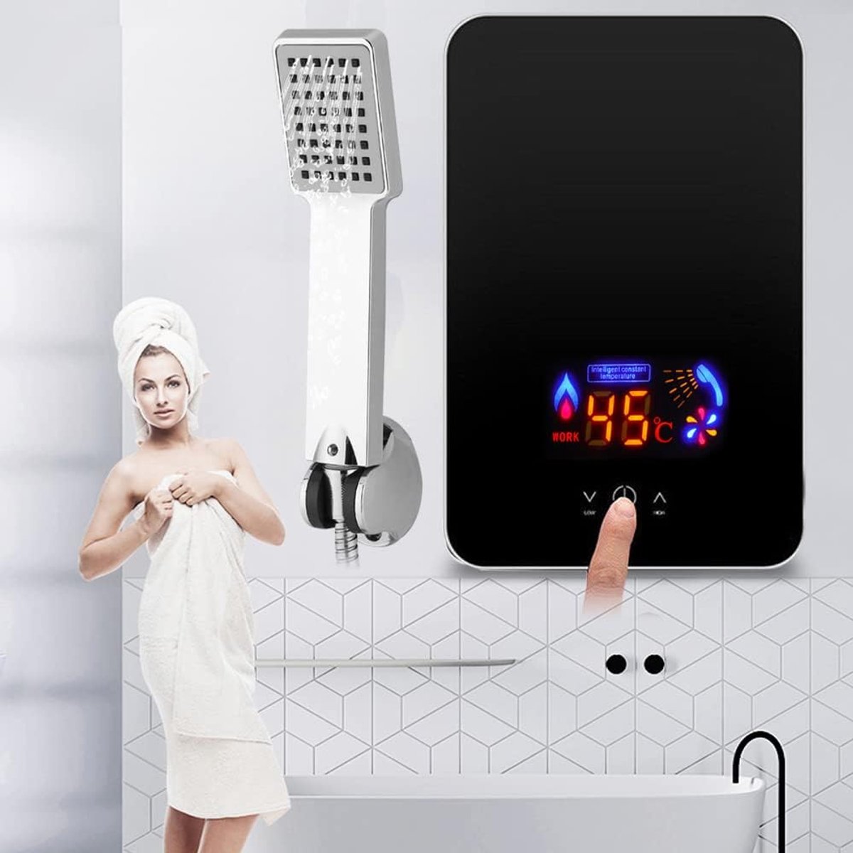 Elektrische Waterverwarmer - Directe Boiler - Warm Water Creëren - Instelbare Temperatuur - 6500 Watt - Zwart