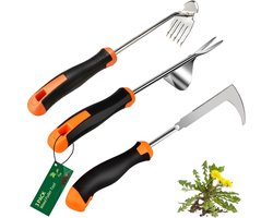 Set 3-Delig Roestvrijstalen Handonkruidwieders - Onkruidtrekker-Set - Rvs Onkruidwieder - Tuingereedschappen - Onkruidverwijderaar - Met Rubberen Handvat - Voor Tuin, Terras, Bloembedden en Trottoirs
