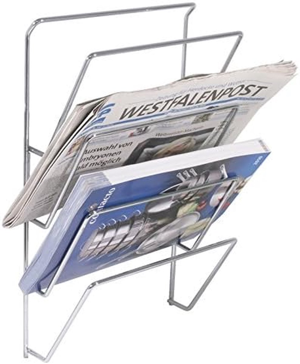 Wandrek Kranten - Magazijnrek - Documenten Opbergen - Vier Laags - 26 x 45 cm - Chroom
