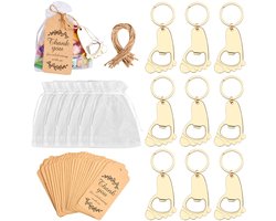 Dailygoods - Joyan 10 stuks sleutelhangers, inclusief flesopener, organza zakje en cadeaulabels, voor bruiloft, doop, gastgeschenken