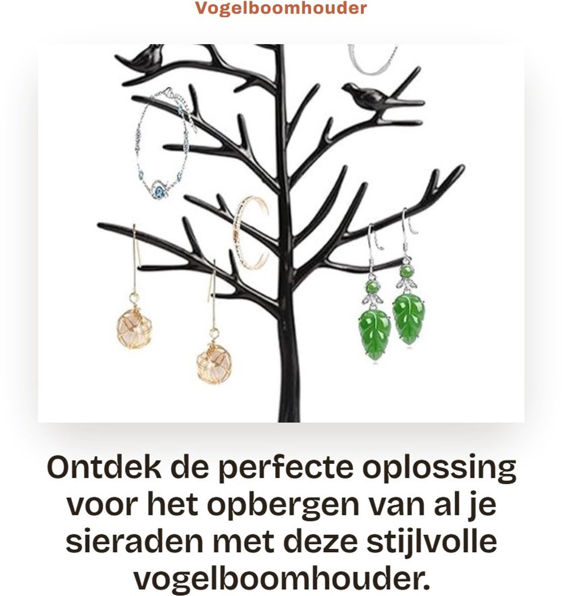 Dailygoods- Sieradenhouder met Vogelboom Design - Sieradenstandaard - Oorbellenhouder - Armband Houder - Ringenhouder - Robuuste Kunststof Plank - Sieradenrek