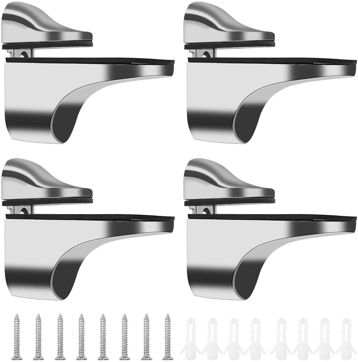 Dailygoods- Plankbeugel Verstelbaar - Zinklegering Wandsteun - 4 Stuks - Geschikt voor Planken 3-20 mm - Eenvoudig te Installeren - Afmetingen L 56 mm / B 24 mm / H 50 mm