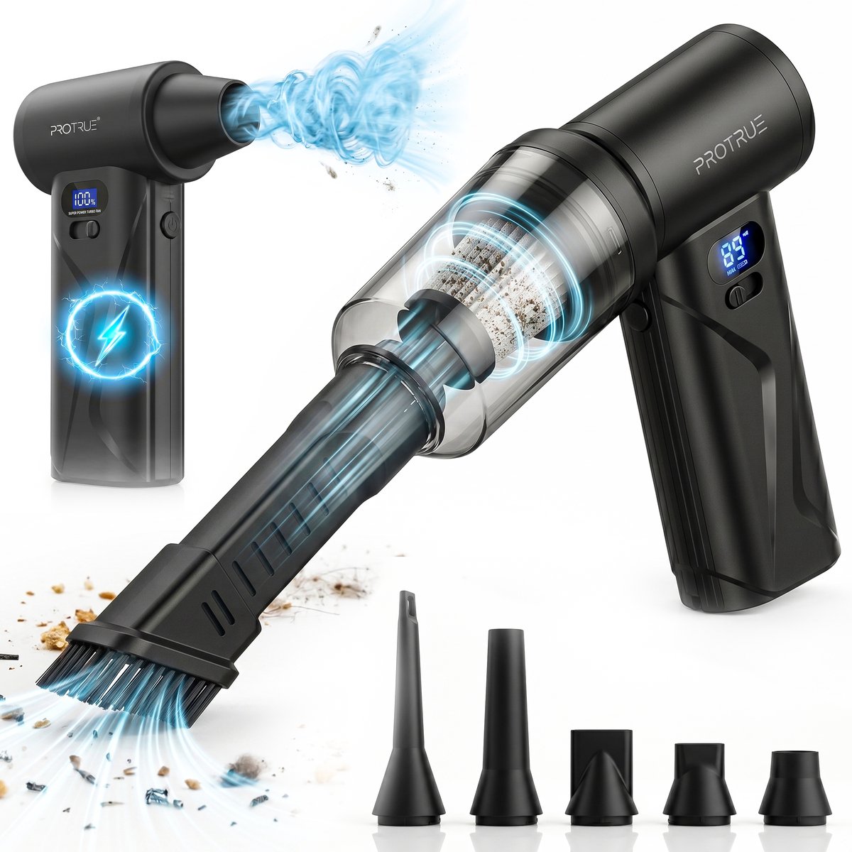 Auto Stofzuiger Snoerloos met Air Duster 110.000 RPM - Kruimeldief Draadloos - Kruimelzuiger - Handstofzuiger - Luchtblazer op accu - Perslucht - Turbo Fan