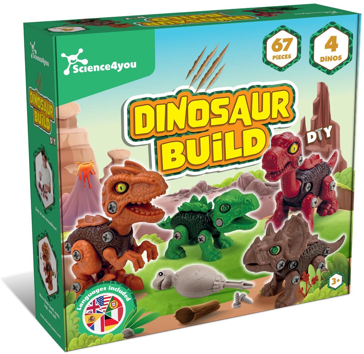 Science4you 4 in 1 Dinosaur Toys – Dinosaur Build Constructiespeelgoed voor Kinderen met 4 Dinosaurussen, 67 Onderdelen, Dinosaurussen Bouwen en Uit Elkaar Halen, 3 4 5+ Jaar