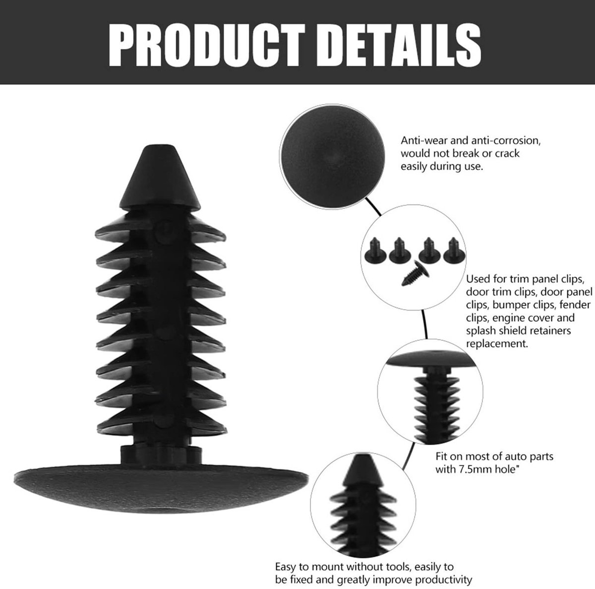 Dailygoods- Bevestigingsclips 100 stuks - Kunststof Klinknagels - Push-Pins - Corrosiebestendig - Voor Carrosserie - Eenvoudig te Installeren - Autoclips