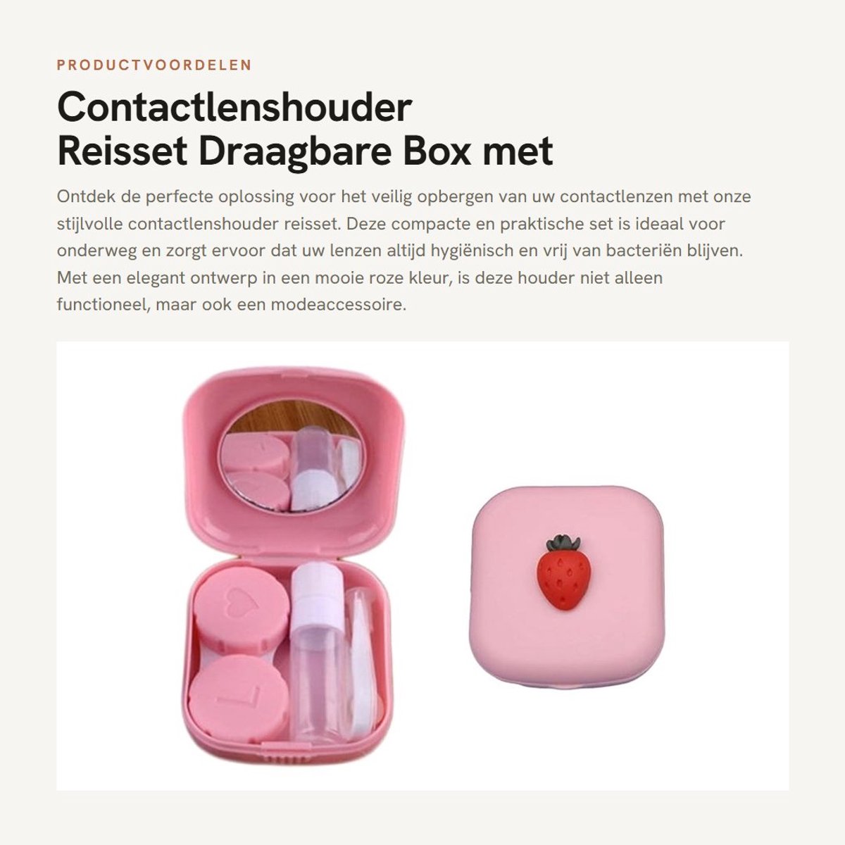 Dailygoods- Contactlenzenhouder Draagbaar - Reisset met Spiegel - Pincet - Zuignap - Hygiëne - Kiemvrij - Lichtgewicht Kunststof - Lenzenetui