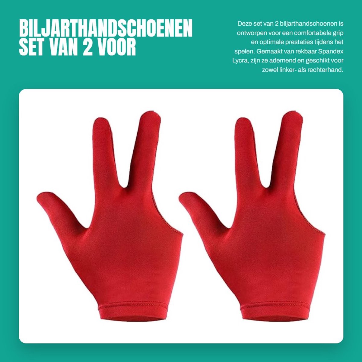 Dailygoods- Biljarthandschoenen 2 Stuks - Drie Vinger Ontwerp - Spandex Lycra - Ademend - Universele Maat - Geschikt voor Links/Rechts - Biljarthandschoen