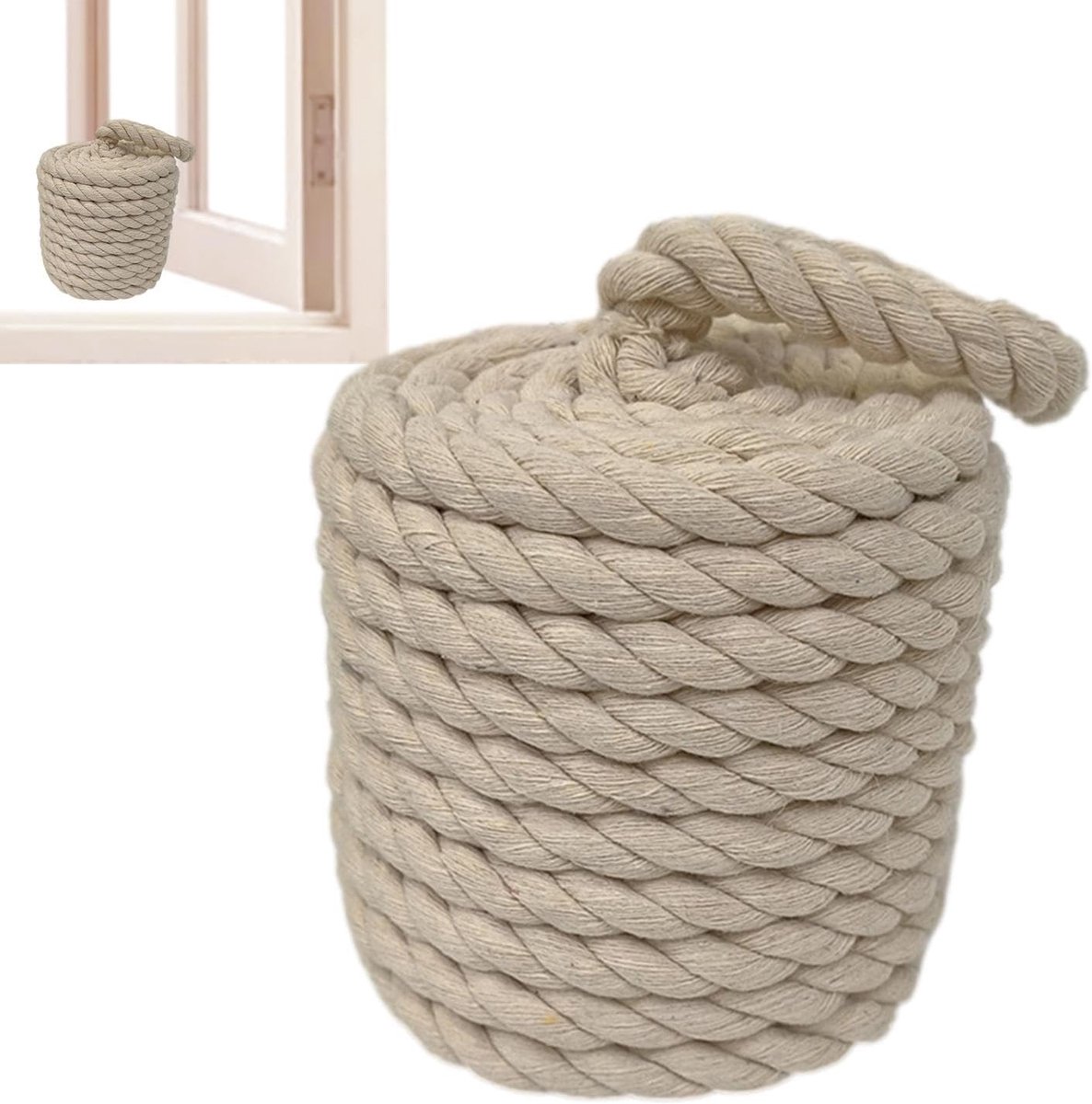 Deurstopper Met Touw - Zwaar Gewicht - Houdt Deuren Open - Maritiem Design - 17.8 x 16.3 cm - Wit