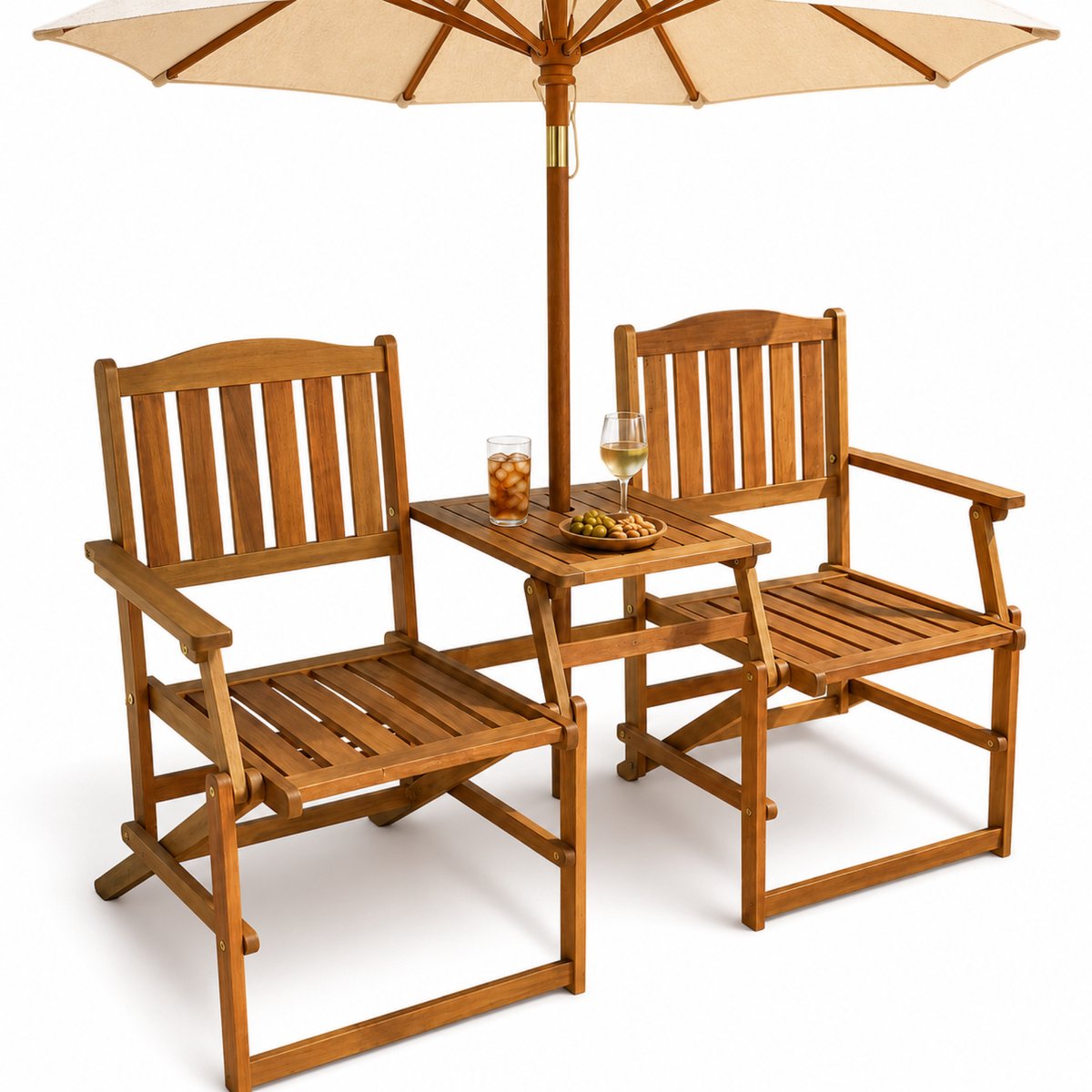 Loveseat Tuinbank 2-Persoons Opvouwbaar - Acaciahout - Met Tafel - 141x61x87 cm