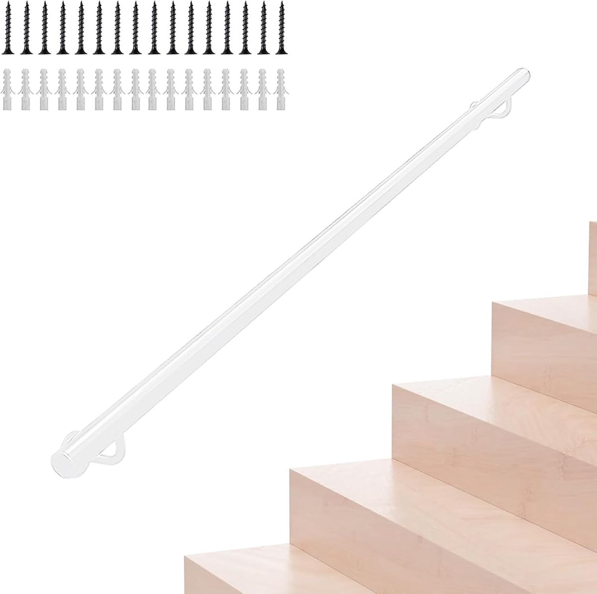 Trapleuning Set - Grijpbeugel Muur - Veilig Traplopen - Stevig Smeedijzer - 350 cm - Wit