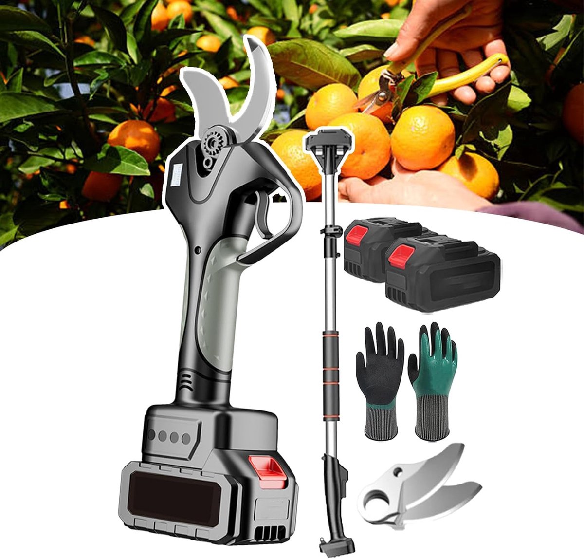 Elektrische Snoeischaar - Takkenknipper Snoei - Tuinonderhoud Vereenvoudigen - Telescopische Steel 210cm - 980W 2 Batterijen - Zwart