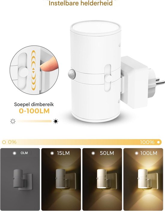carmdering - Stekkerlamp - Bewegingssensor Lamp Binnen - Nachtlampje Stopcontact - Stekkerspot - Warm Licht - ABS-Kunststof - 9 x 10.5 CM - Wit- Geschikt voor Baby's, Kinderen en Volwassenen van Carmdering — afbeelding 2