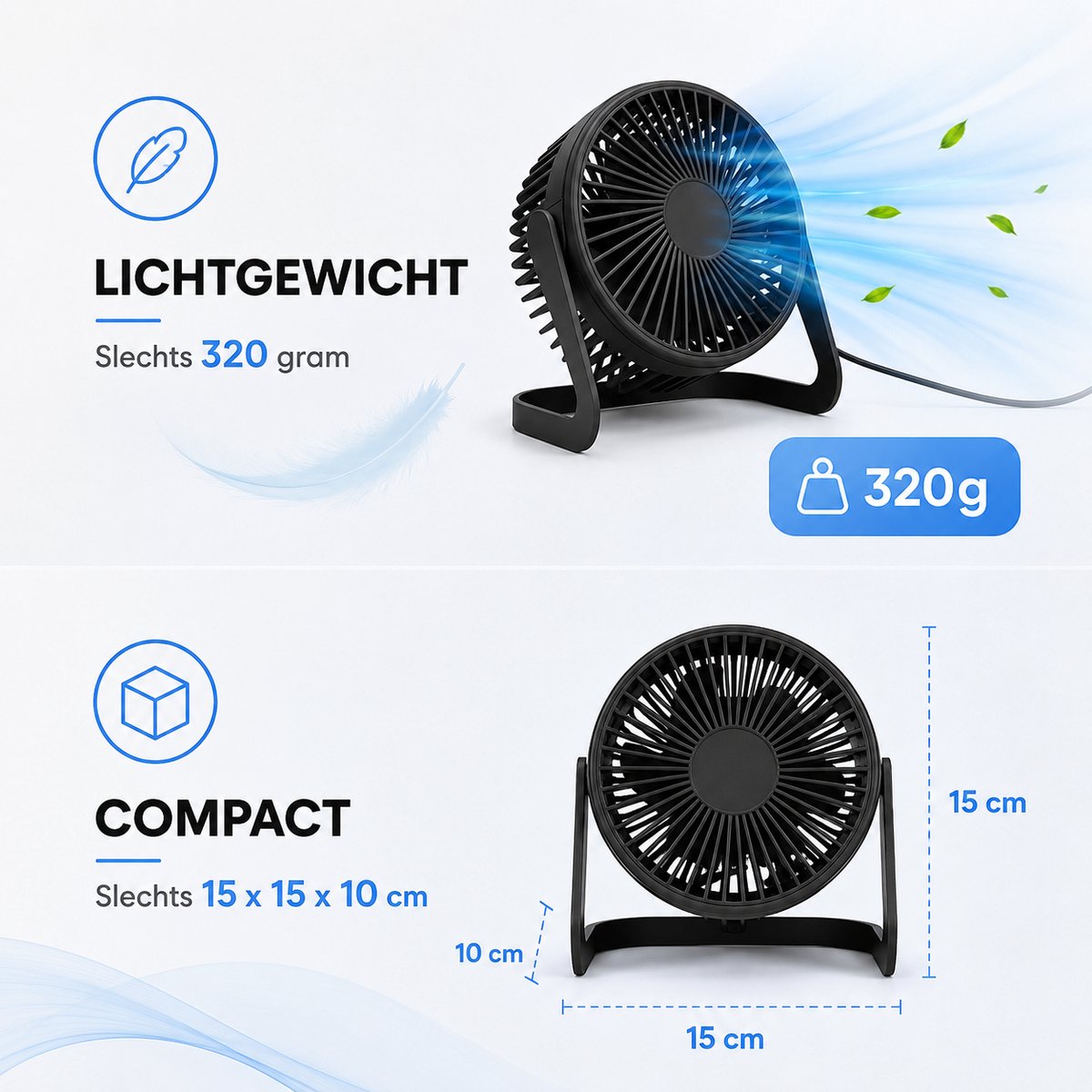 Bureau Ventilator - Zuinige Tafelventilator - Kleine USB Ventilator - Mini Bureauventilator - Kantelbare Statiefventilator - Compacte USB-C Fan - Tafelventilator Geluidloos - Bureau Airco - Desk Fan - Deskventilator - Zwart - Silvergear — afbeelding 5