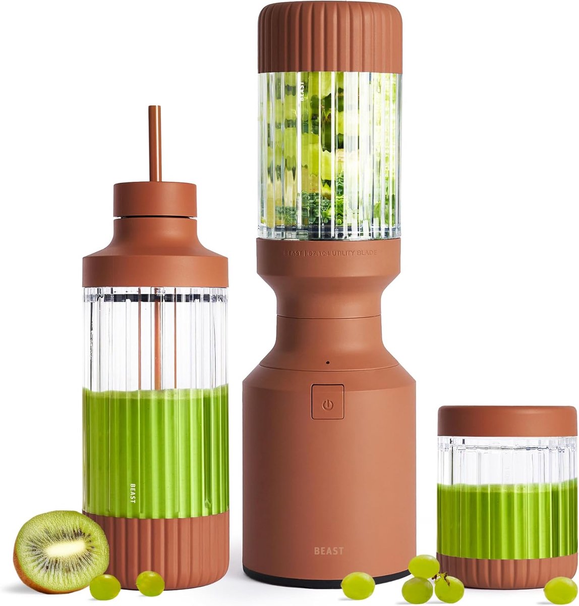 Krachtige Blender - Smoothie Maker - Gezonde Drankjes Maken - 3 To-Go Bekers - 850 Watt - Terracotta