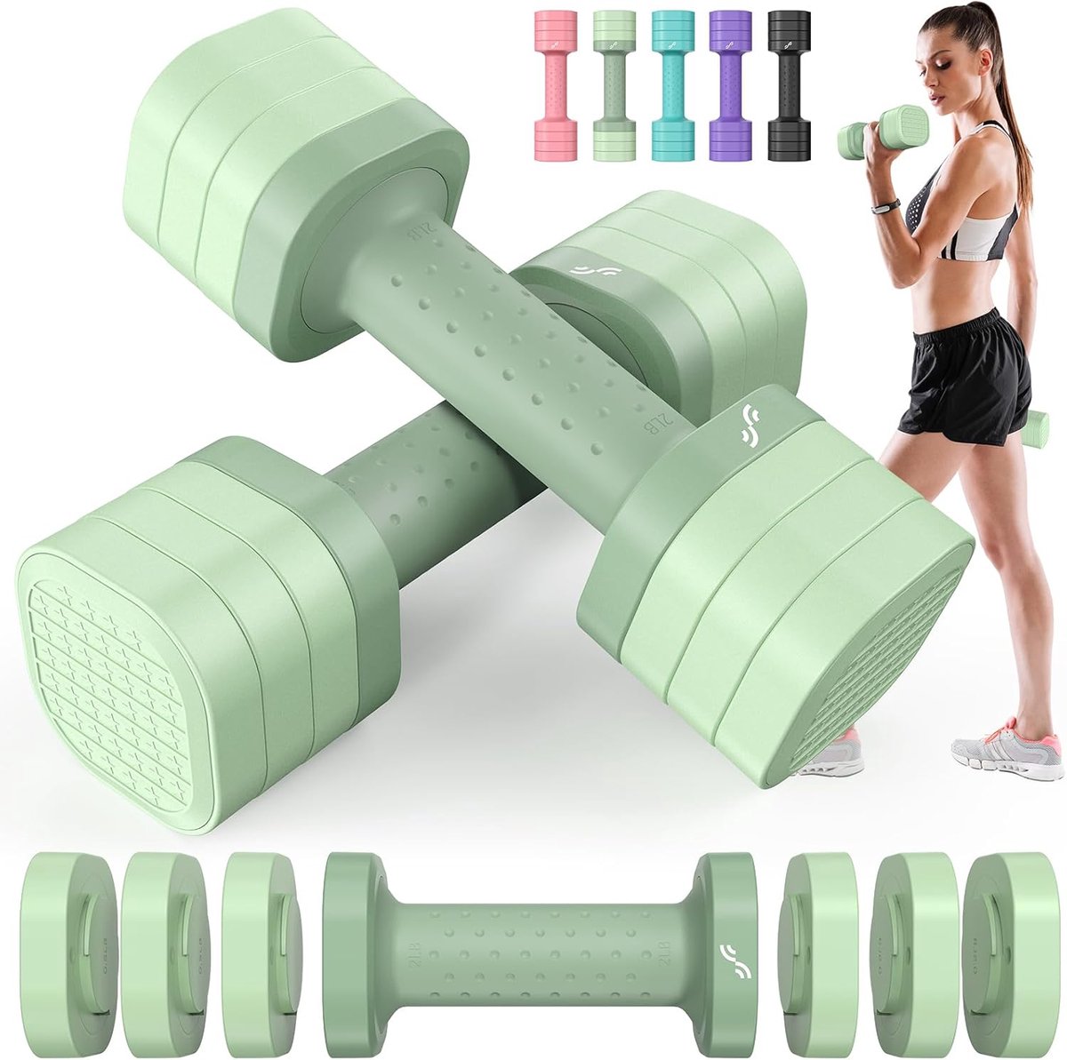 Verstelbare Halter Set - Fitness Gewichten - Kracht Training - 4-in-1 Snel Verstelbaar - Tot 2.3kg Per Stuk - Groen