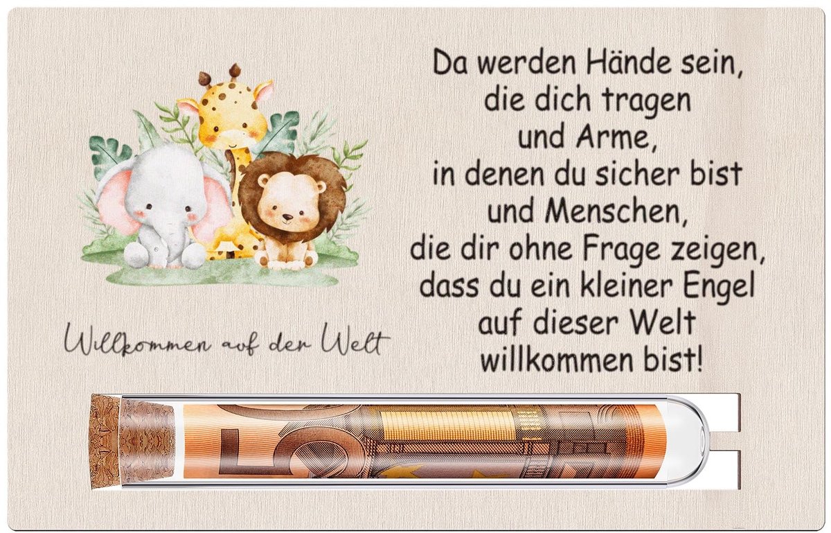 Dailygoods- Geldgeschenkverpakking voor Geboorte - Welkomstkaart - Wenskaart voor Babyshower - Doopgeschenken - Houten Kaart - Duurzaam en Stabiel - Geboortecadeau